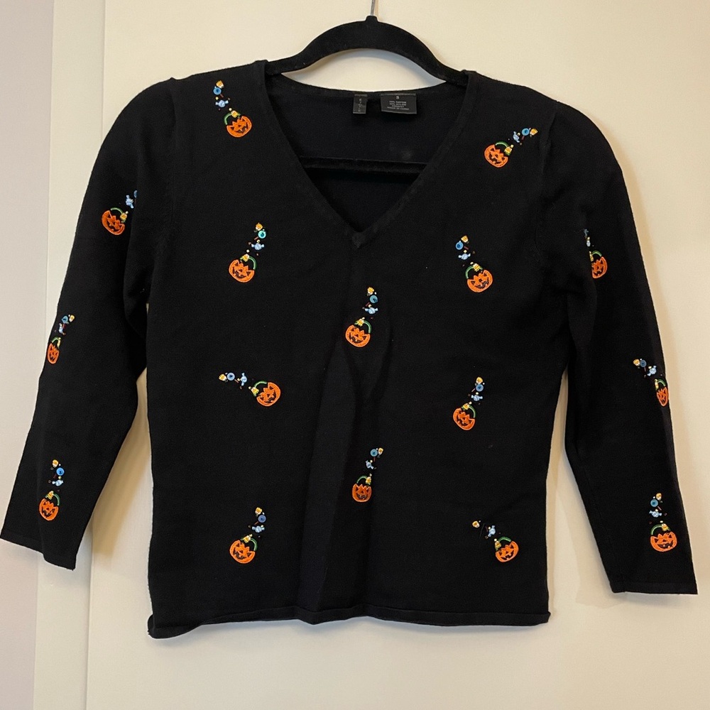 VINTAGE Etoile Embroidered, Beaded, and Cropped Halloween Sweater
